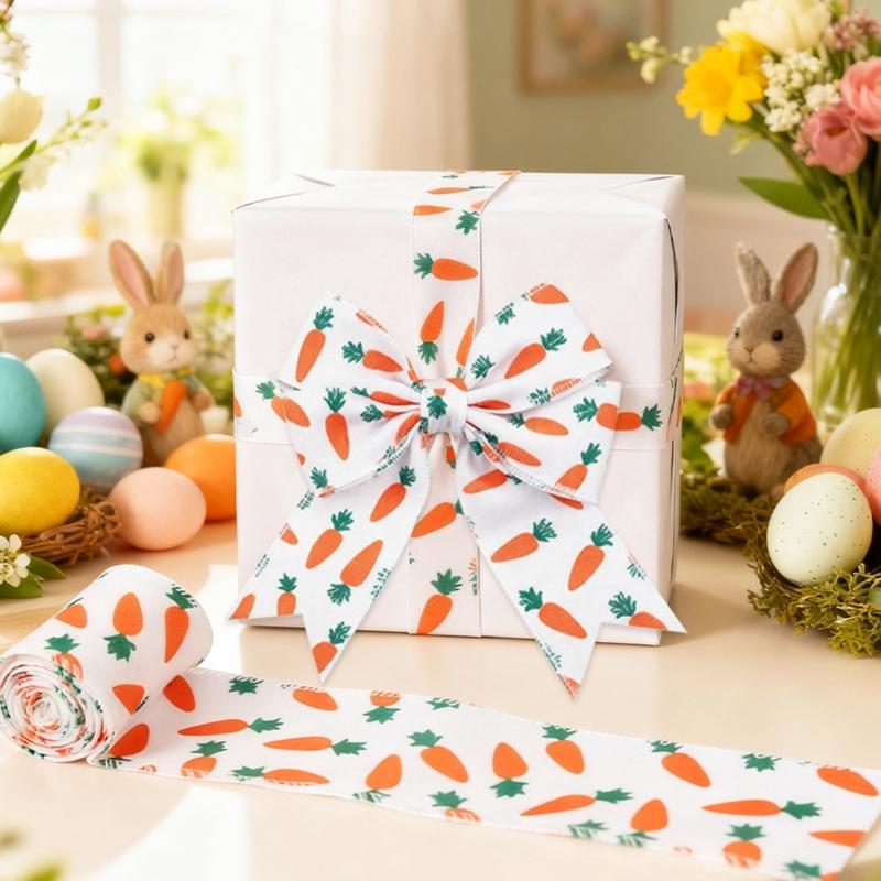 2 Pack Colorful Decorative Ribbons Easter Celebration Ribbon Polyester Texture for Easter Gift Wrapping and Home Decors