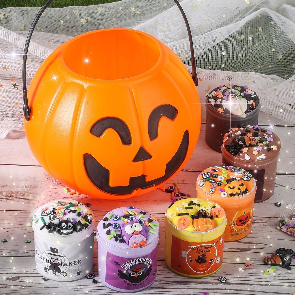 Găleată de Halloween Borcan de Bomboane Portabil pentru Copii Set Distractiv Regatul Nămolului Jucărie, Jucării de Strâns pentru Reducerea Stresului 15ml