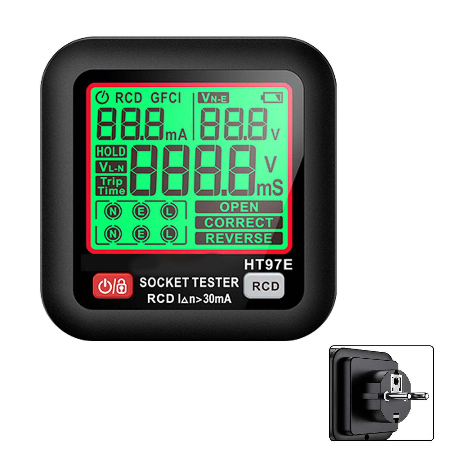 

Socket Tester Voltage Test Detector Large LCD Digital Outlet Socket Checker with Data Hold Ground Protection Detection EU