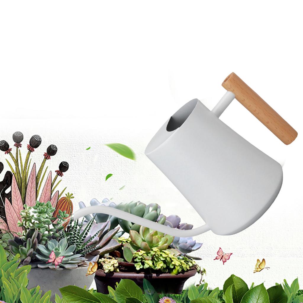 Stainless Steel Watering Can Pot Retro Small Plant Watering Can with Wooden Handle for Indoor Outdoor 1000ML