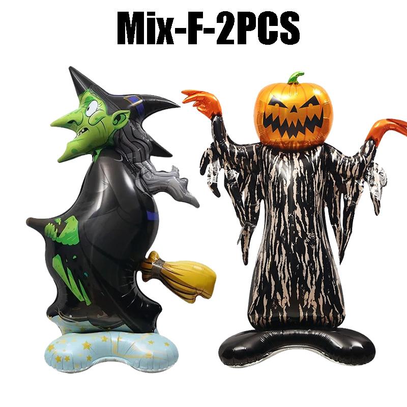 Halloween Inflatable Pumpkin Tree Standing Large Foil Balloon Happy Witch Ghost Grim Reaper Party Decor Supplies
