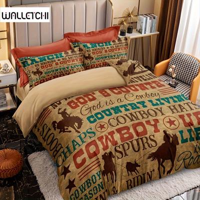 Duvet Cover Set Rustic Western Cowboy Knight Printed Bedding Set Soft Comfortable Duvet Cover For Bedroom Guest Room