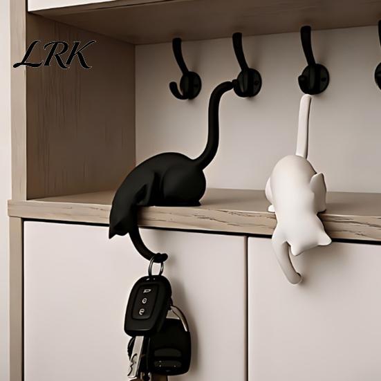 Entryway Key Rack 3D Printed Cat Shelf Sitter with Lantern, Whimsical Figurine Hook for Decor Keys, Decorative Book Edge Statue, Creative Desktop