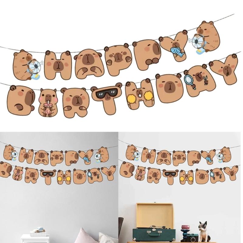 Unique Capybara Happy Birthday Garlands Elegant Capybara Happy Birthday Garlands Accessory Cartoon Theme Party Supplies