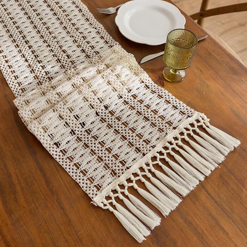 Scandinavian Style Linen Table Runner - Color Block Fringe Decor for Coffee Tables & TV Consoles