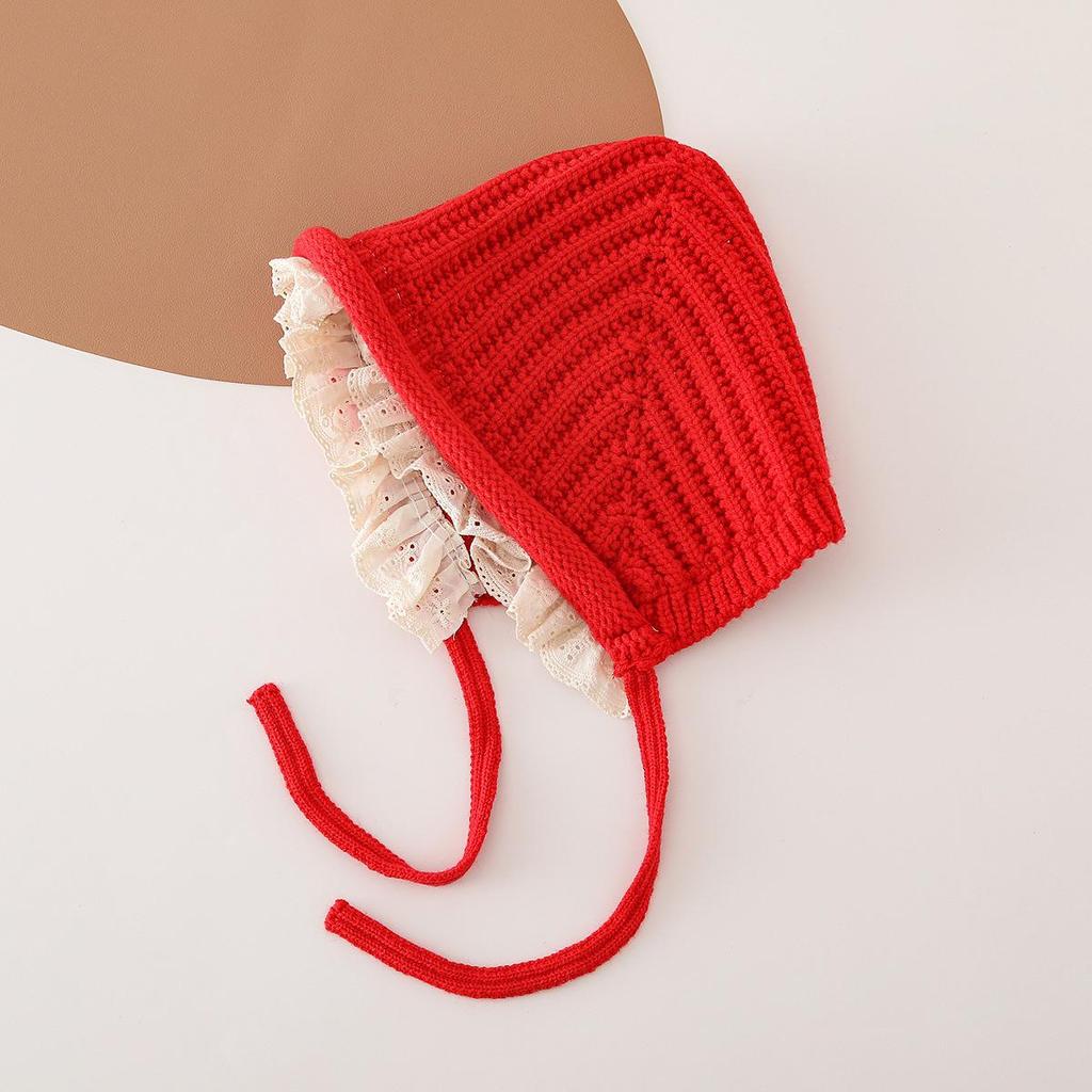 Koreański Styl Zimowa Czapka Wełniana z Koronką dla Malucha - Grubo Dziana, Wiązana, Ochrona Uszu