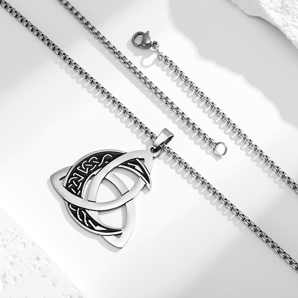 European Viking Celtic Knot Moon Phase Pendant Necklace, Stainless Steel Retro Style