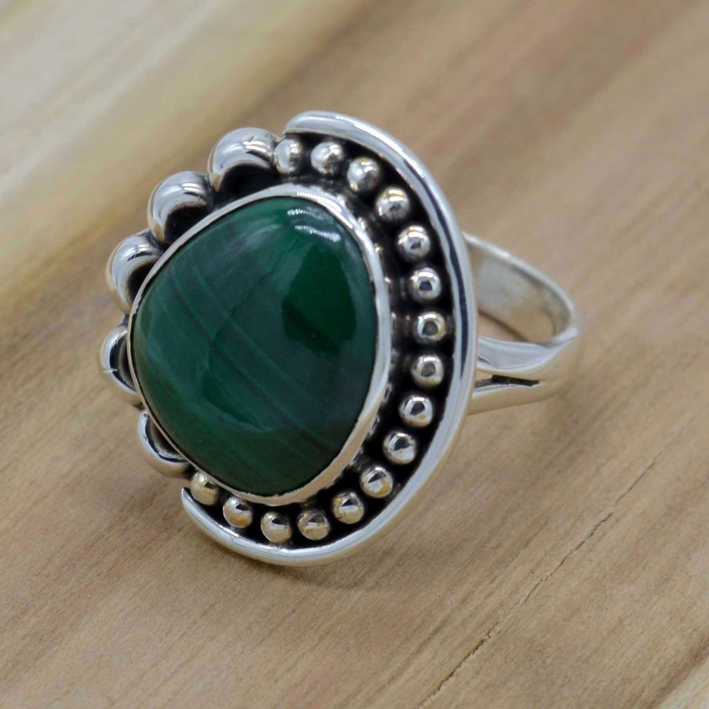 Green Malachite  925 Sterling Silver Women Ring, Natural Green Malachite Oxidized Ring Jewelry