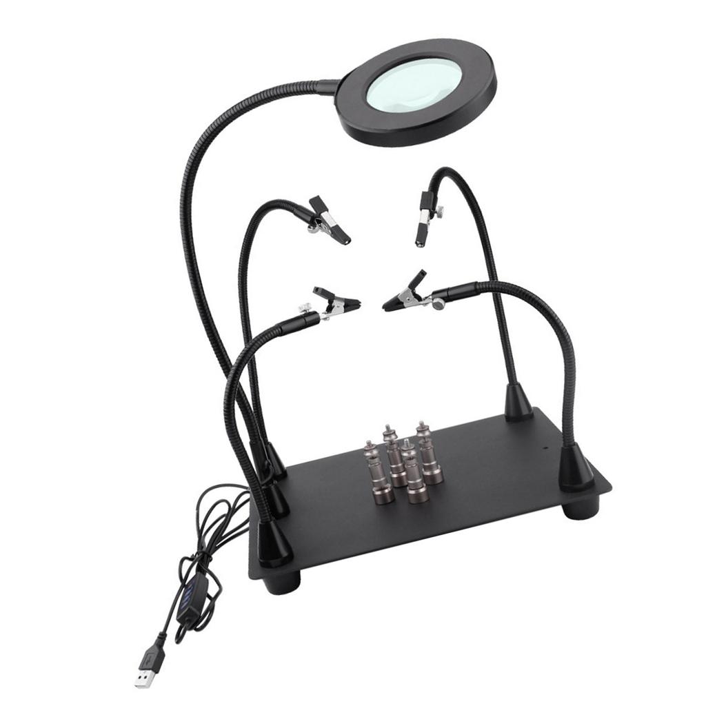 Multifunctional Helping Hands Soldering Station with 6x Magnifying Glass Light Soldering Aid Fixture for Precise Repairs