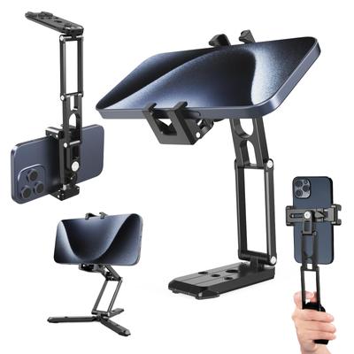 NEEWER Smartphone Tripod Mount with Cold Shoe and Hole All Metal Height Adjustable Tabletop Tripod 3 Split Legs with Handheld Phone Grip Compatible