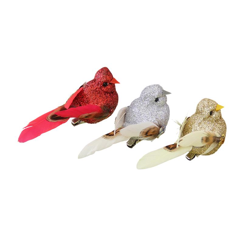 1pcs Simulated small bird with gold powder feathers, green plants, garden greening decoration, artistic bird .