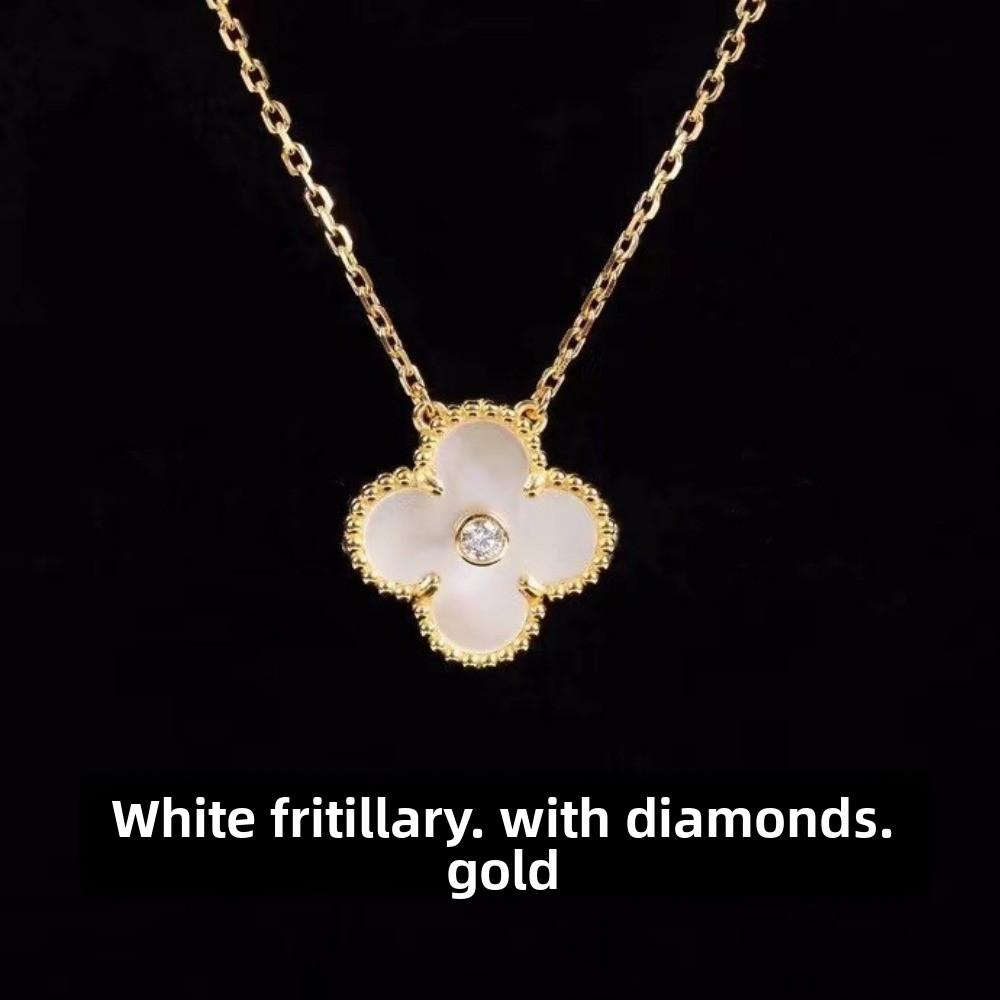 Kvinners Firkløver Halskjede Enkelt Blomst Hvit Perlemor Rød Agat Anheng Kragebenskjede