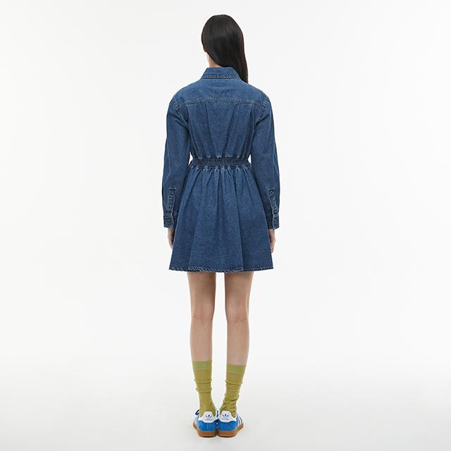 Rap Smoking Collar Flare Mini Denim Dress Aq1Do263