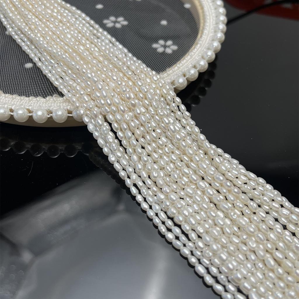 1String, Elegant Natural Shell Mother of Pearl Beads, Boho Handmade Rice Beads, Luxury White Loose Spacer Beads, 2-3mm, for DIY Jewelry Making, 36cm