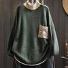 Cotton Knitted Sweater Womens Relaxed Fit Large Version Meat Covering Autumn and Winter Literary and Everyday Pullover Top