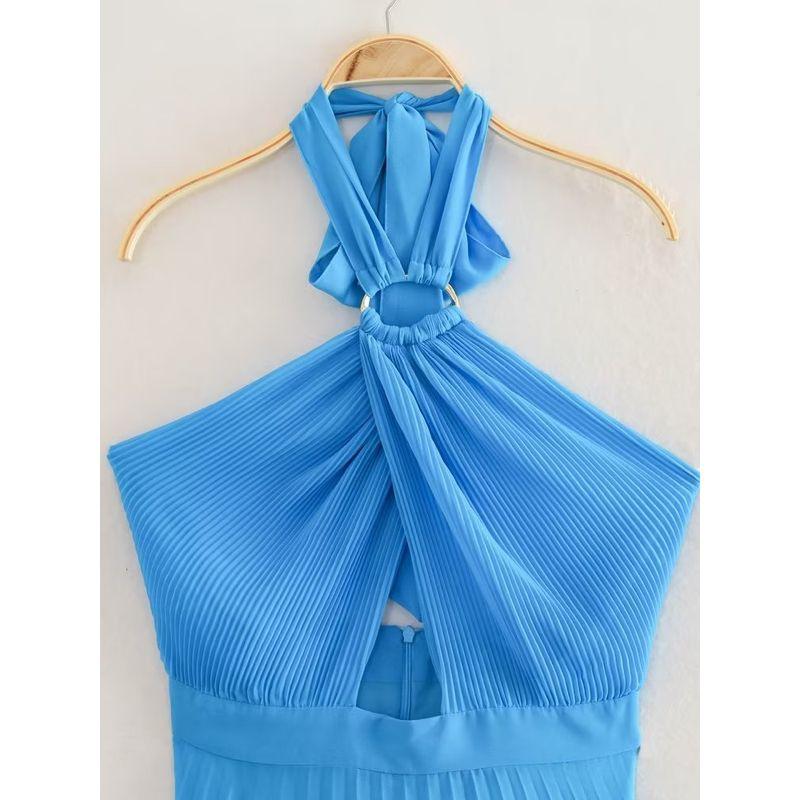 Kaslead New Arrival Women's Clothing Fashion Style Small Pleated Intimates Style Hanging Collar Dress 3564111 420