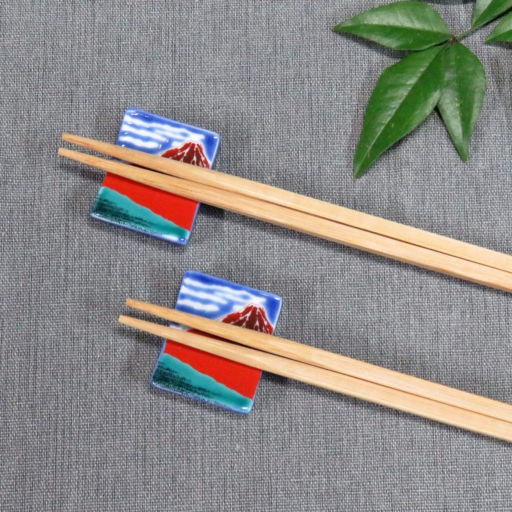Stylish Kutani Ware Chopstick Pair Hokusai Red Fuji Ceramic Cutlery Made In Japan Rests, Set, Design, Rest,