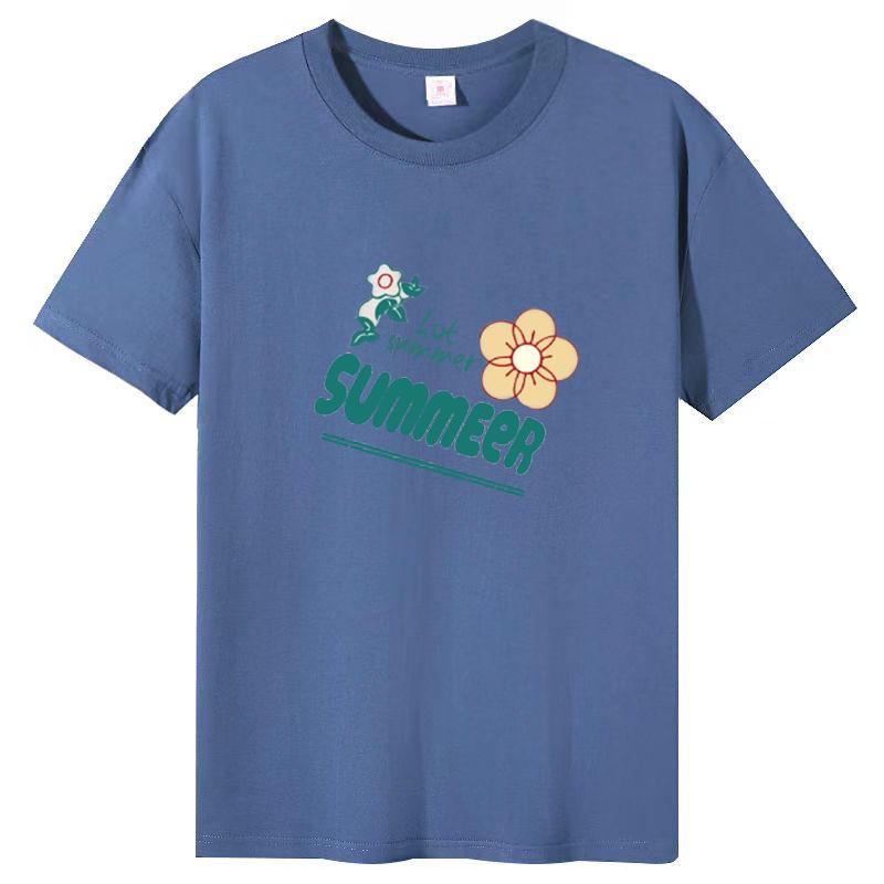 Female Cotton Short-sleeved T-shirt Female Summer Korean Loose Round Neck Printed Tops