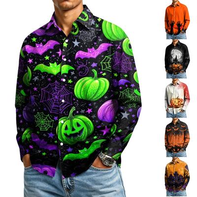 Men's Long Sleeve Button Down Halloween Print Shirt
