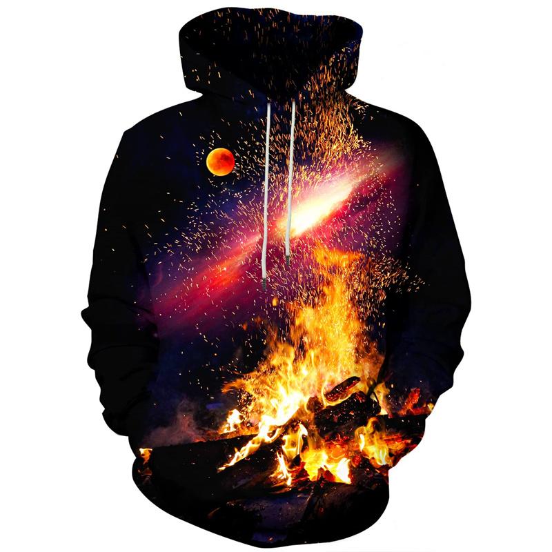 Universe Planet Hoodies Neon Flame 3D Print Men Women Long Sleeve Hooded Sweatshirts Oversized Y2k Pullover Man Tops Clothing