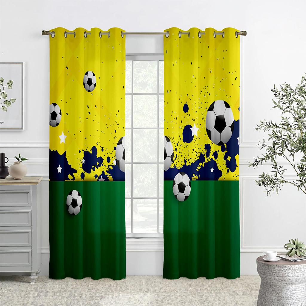 Children's Favorite Football Curtains, 2 Panels, Soccer Lovers, Home Decor, Living Room, Bedroom, Balcony, Kids Room