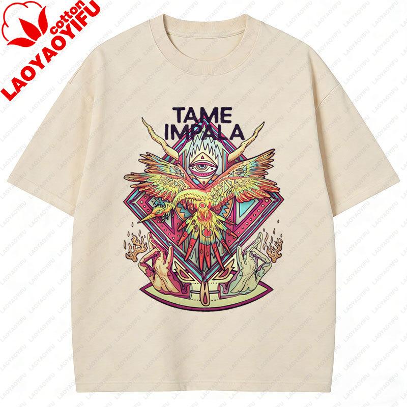 Vintage Tame Impala Graphic Tshirts Unisexs Clothing Pop Rock Band Print Tshirt Short Sleeved 2 Side Camisetas Fashion Retro Tee