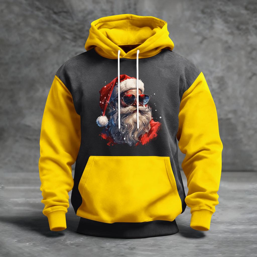 Men's Christmas Print Color Block Hooded Casual Sports Comfort Sweatshirt