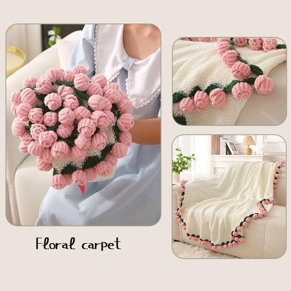 Handmade Crochet Flower Bouquet Rose Bouquet Gift For Valentine's Day Birthday Decorative Eternal Flower Bouquet Home Decoration