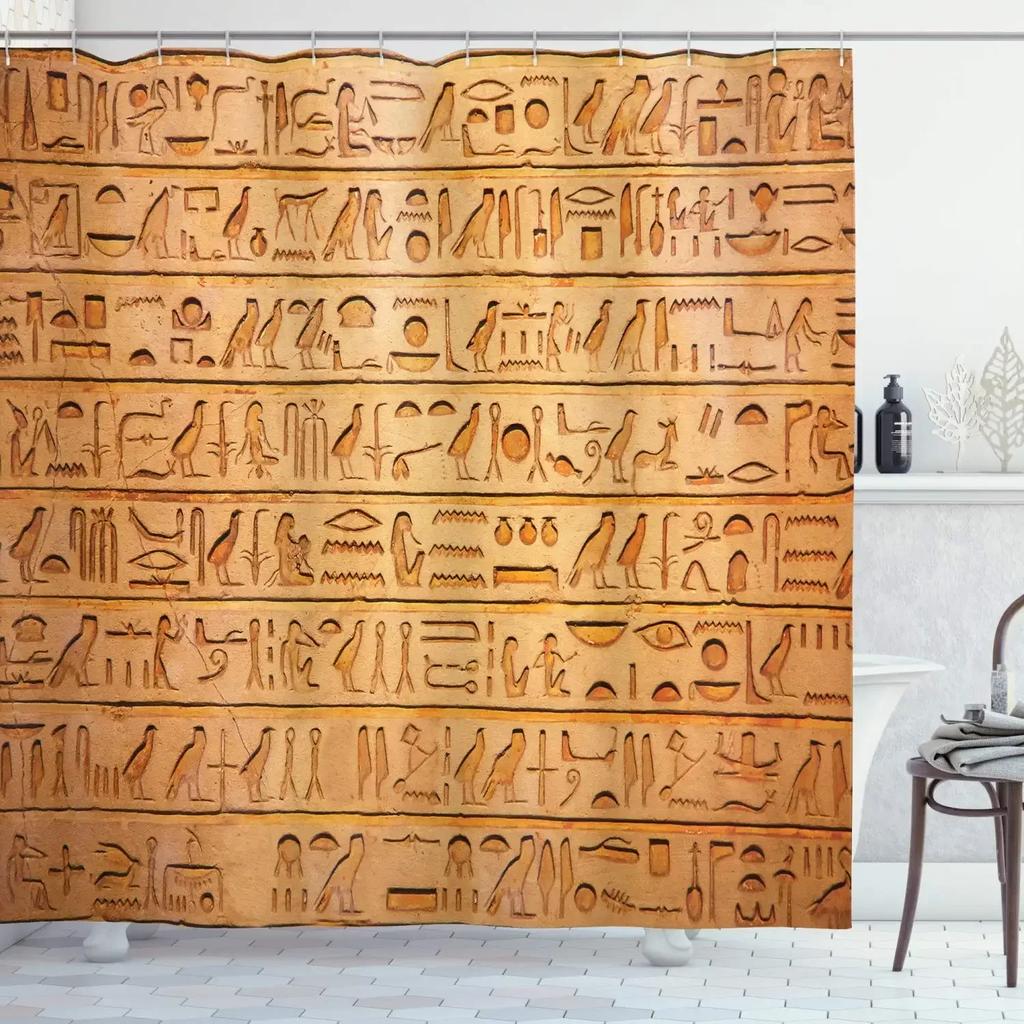 Shower Curtain Hieroglyphics Alphabet Symbols Cool Egypt Letters Drawing Bathroom Polyester Fabric Bath Curtain