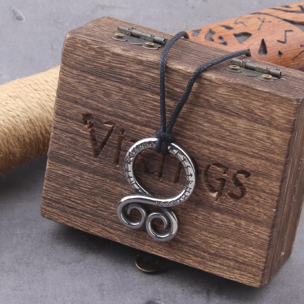 Stainless Steel Odin Rune Pendant Viking Necklace with Chain Mens Gift in Wooden Box