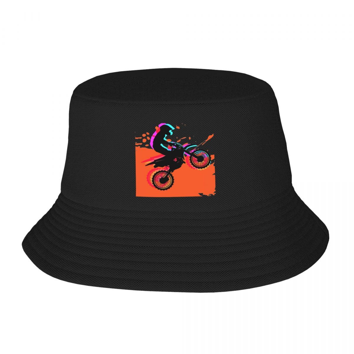 

Motocross Rider Dirt Bike With Abstract Bucket Hat Summer Basin Cap Hip Hop Fishing FisherUnisex Hat Retro Pattern