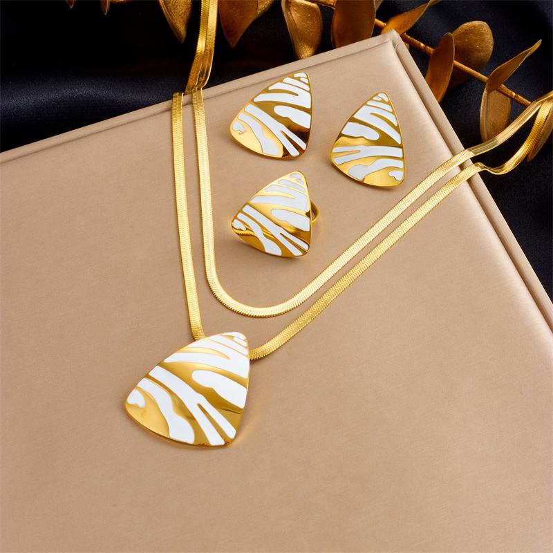 DIEYURO 316L Stainless Steel White Tiger Stripe Necklace Earrings Ring Suit For Women Girls New Party Gift Fashion Jewelry Set
