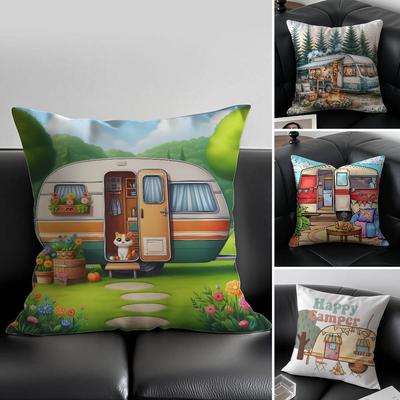 Happy Campers Car Pillow Case Antidustmite Invisible Zipper Sofa Bed