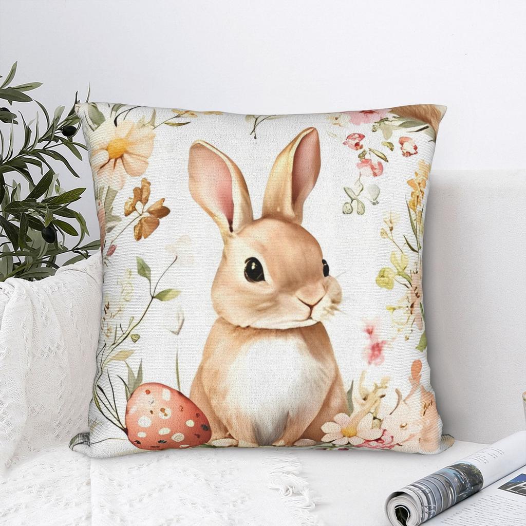 Easter Spring Flower Square Pillow Case Polyester Throw Pillow Eggs Bunny Customized Pillowcase