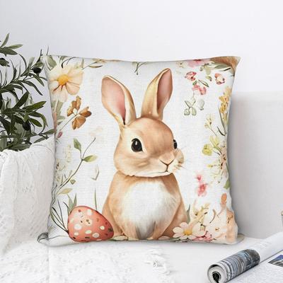 Easter Spring Flower Square Pillow Case Polyester Throw Pillow Eggs Bunny , Pillowcase