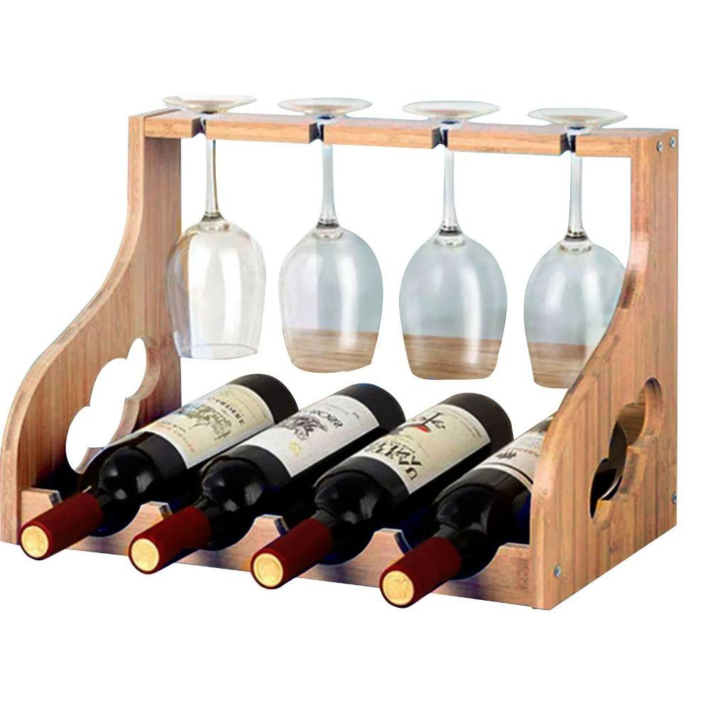 

Two Layer Wine Display Shelve Freestanding Wine Glass Rack Bamboo Red Wine Rack Wine Lovers