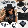 Costume Set with Hat, Glasses and Earrings for Western Role Play