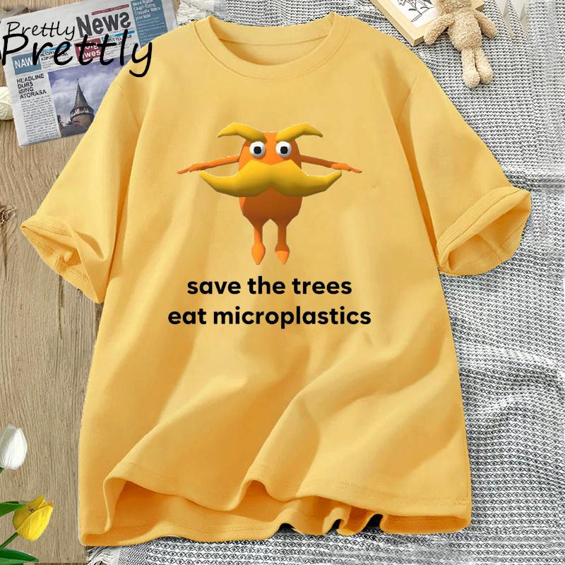 Save The Trees Eat Microplastics Funny Meme T Shirt Unisex Unisex Weirdcore Joke T-shirt Summer O Neck Short Sleeve Graphic T Shirts