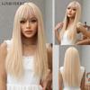 LOUIS FERRE Blonde Long Synthetic Wigs With Bangs Light Blonde Natural Straight Wig for Women Daily Cosplay Heat Resistant Hair