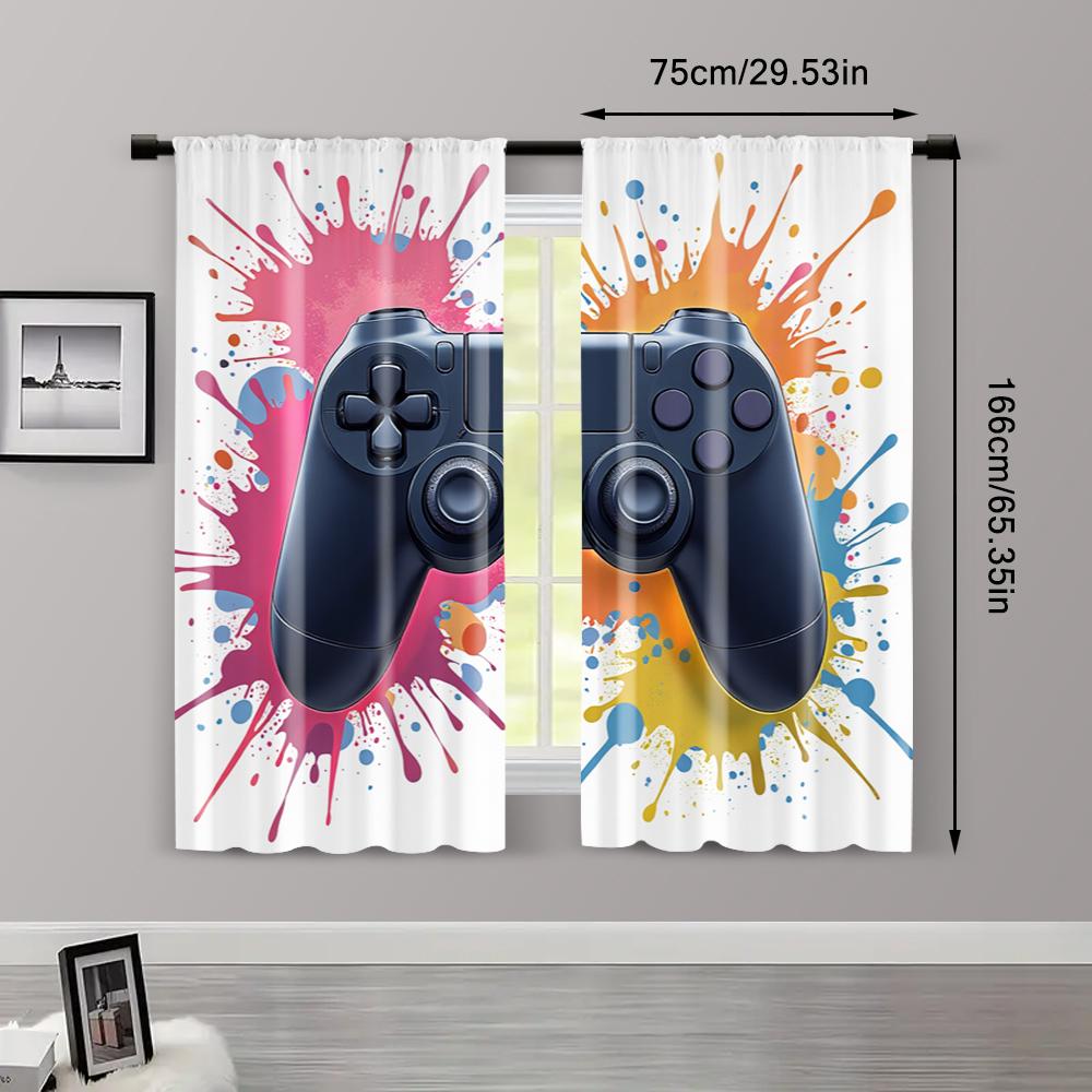 2pcs   Curtains Vibrant Gamer Room Durable 100% Polyester Fabric (without Rod) Versatile All Perfect for Living Room   Office