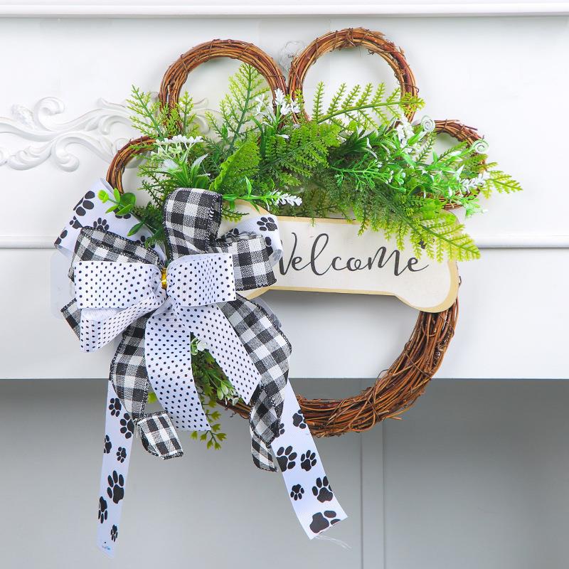 

2023 Dead Branch Dog Paw Wreath Creative Rattan Ring Door Hanging Furniture Decoration