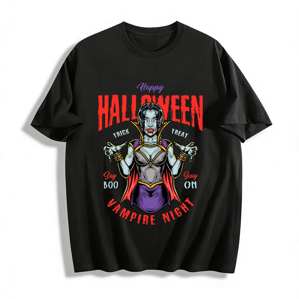 Happy Halloween Vampire Night Trick Or Treat Scary Graphic Tee Pure cotton T-shirt
