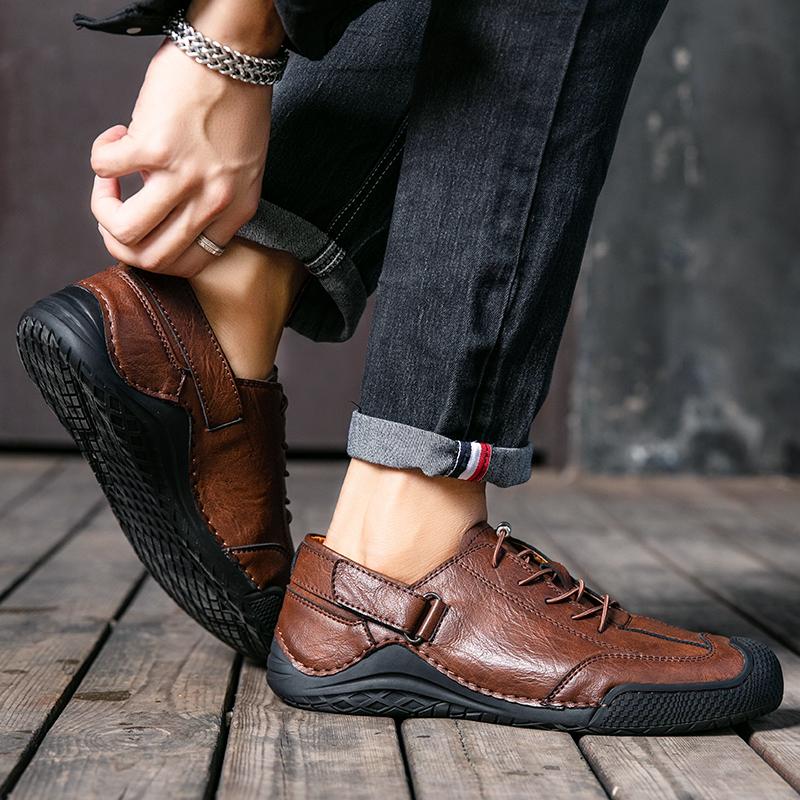 Leather Men Sneakers Flat High Quality Causal Men Shoes Boat Shoes Mesh Breathable Hiking Shoes