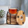 6PCS Round Insulated Cup Pad 2 in 1 Party Cup Mat Set Wood Coaster with Bottle Opener  Dining Table
