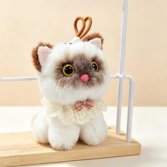 Portable Hanging Plush Pendant Interactive Cat Keychain, Wagging Tail & Meowing Kitten Soft Plushie with Sound Metal Clip, Cute Bag Charm, Comfort