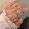 Colorful Retro Japanese-Korean Beaded Resin Acetate Wave Ring Set
