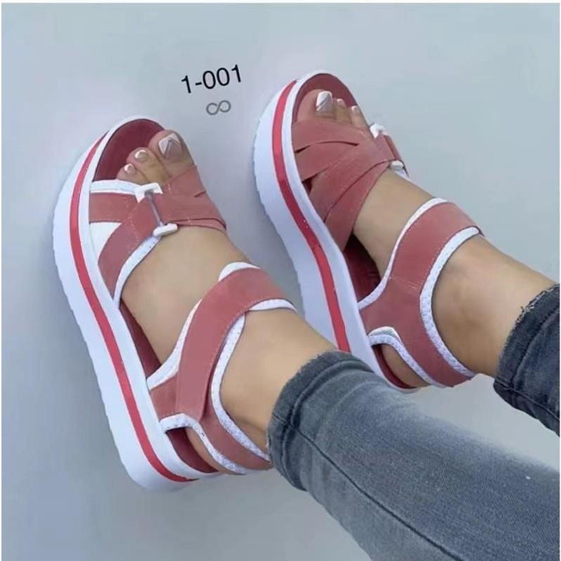 Women's Plus Size Color Block Flat Sandals, adjustable magic tape with thick sole suitable for daily leisure and beach occasions