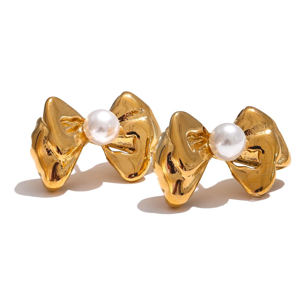 

Yhpup Exquisite Imitation Pearls Bow Knot Bowtie Stud Earrings 316L Stainless Steel Trendy Fashion Daily Jewelry Gift