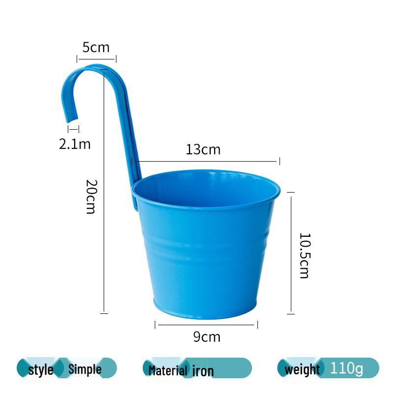 Hanging Tin Flower Pot with Detachable Hook for Courtyard or Fence