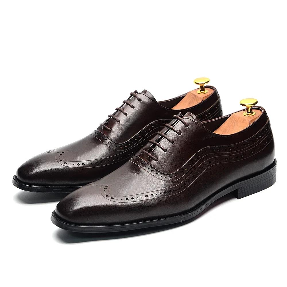 Klassische Luxus Herrenschuhe Rindsleder Echtleder Schwarz Braun Schnürschuhe Wingtip Brogue Business Büro Formelle Schuhe für Herren